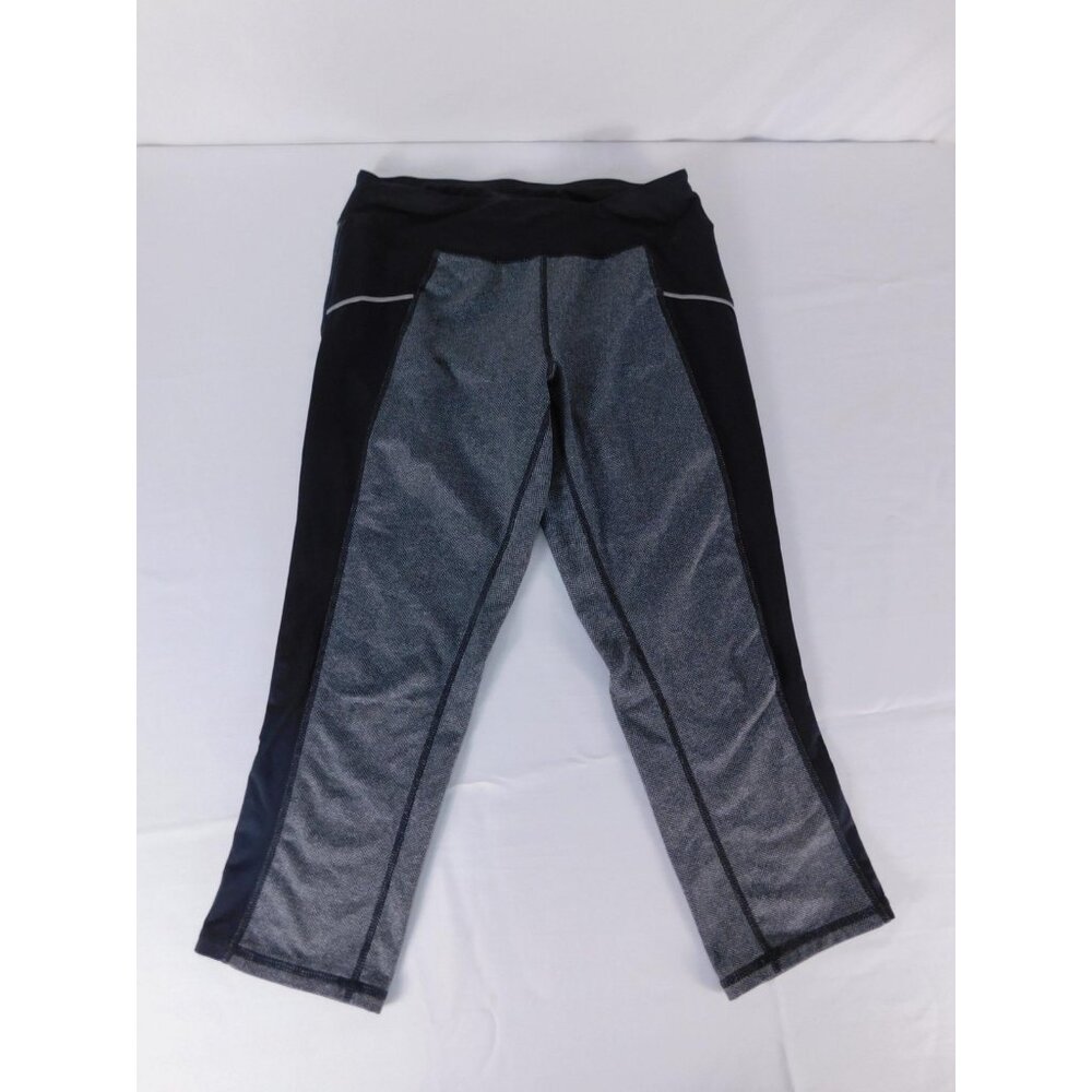 HEAD Capri Leggings Womens Small Gray Black Herringbone Running Gym Athletic